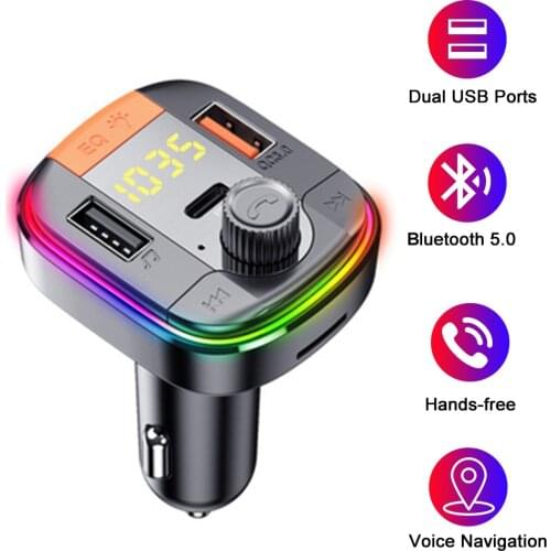 Car Bluetooth Adapter USB Chargers 3.0 Button Switch for MP3 Player Audio Radio FM Transmitter LED RGB Kit Accessories Interior