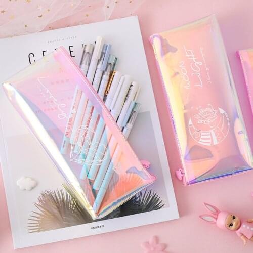 Laser pencil case simple transparent pencil bag water color transparent PVC zipper pencil bag large capacity large pencil pouch