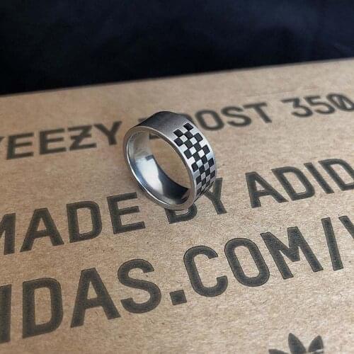 Unisex Black and White Hip Hop Checkerboard Finger Rings Fashion Jewelry Korean Style Ring Men Checker Rings