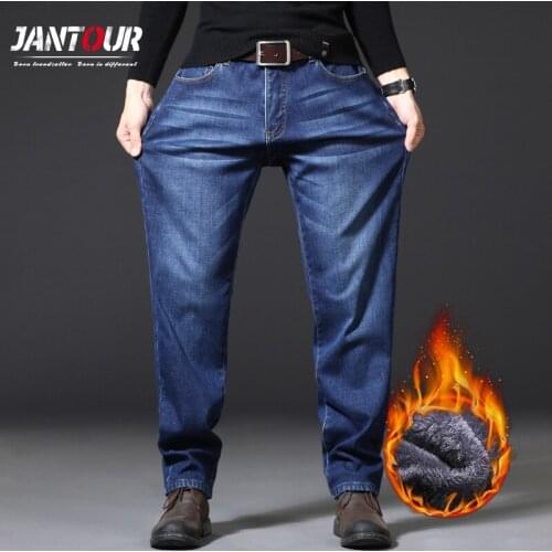 Jeans Men Winter Plus Size Fleece Baggy Jeans 2020 Fashion Straight Pantalones Business Casual Thicken 3 Model Pants Men 30-48