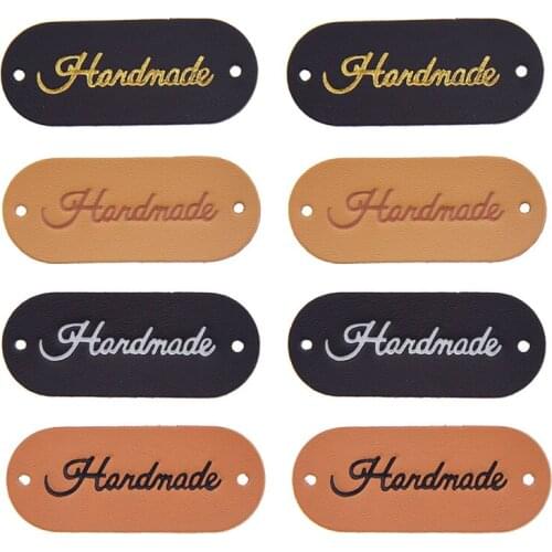 24PCS Mixed Colors Oval PU Leather Labels DIY Handmade Sewing Tags Craft Clothing Bag Hat Decoration Accessories
