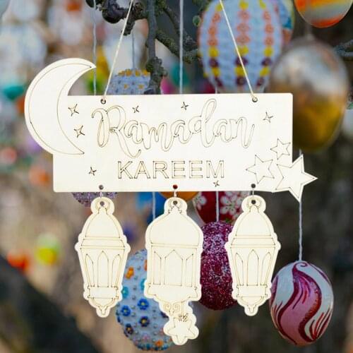 Eid Mubarak Wood Crafts Pendant Ramadan Kareem Hanging Ornament For Home Islam Muslim Party Festival Supplies Plaque Pendant