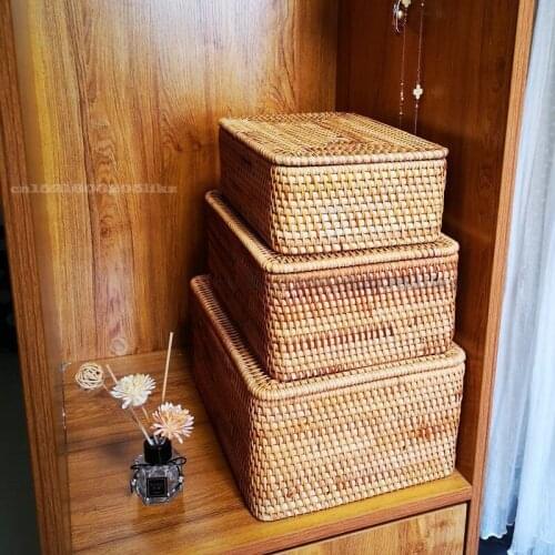 Laundry Basket Rattan Woven Storage Basket Handmade Brown Large Capacity Portable Clothing Storage Box Indoor Household Items