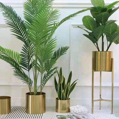 LBER 3 Pcs Nordic Golden Flower Pot Indoor Light Luxury Wrought Iron Flower Pot Holder Gold Floor-Standing Home Living Room