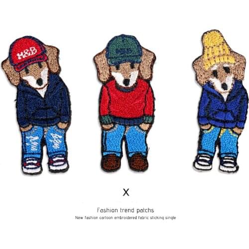 Cute Dog Boy Iron on Patch Stickers Embroidered Badges on Clothes Sew on Children Patches for Clothing Biker Appliuqe Sewing JOD