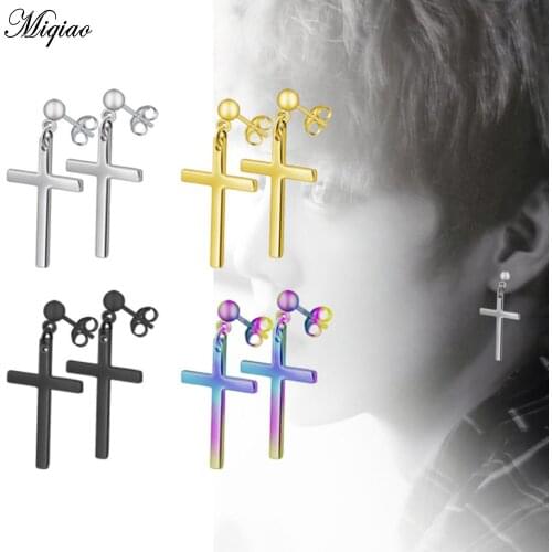 Miqiao 2 Pcs Hot Sale Stainless Steel Cross Earrings Rose Gold Rainbow Earrings For Men and Women Jewelry