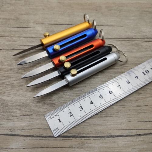 Mini Multi-function Sliding Blade Pocket Knife Keychain Aluminum Alloy Brass Handle Portable EDC Outdoor Survival Tools