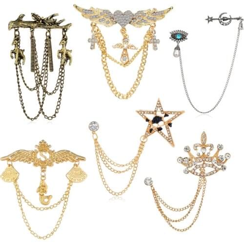 Mens womens suits Multiple chain Enamel Brooch Angel wings Mermaid Navystyle Crown Eye Moon Skull Stars Fawn Pin Jewelry Gifts