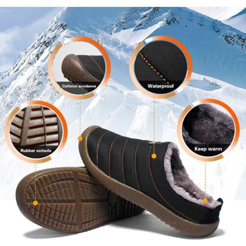 Mens Plush Slippers Soft Warm Shoes Plush Flock Male Slippers Home Hard-wearing Non-slip Outdoor Walking Mans Footwear Slippers