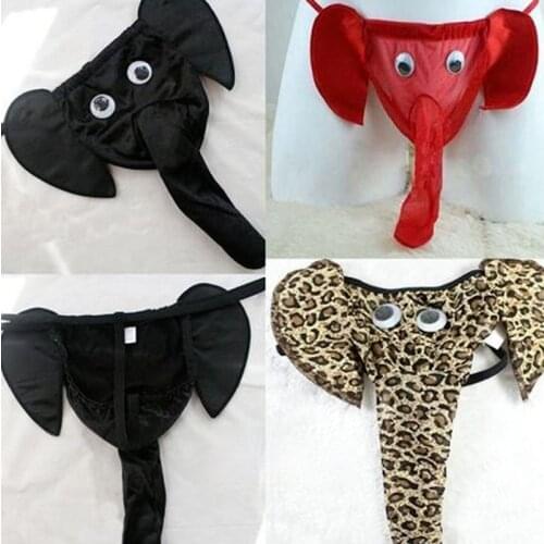 Mens Sexy G-String Leopard Elephant Thongs Low-Waist Hollow Out Panties Mesh Transparent Erotic Briefs Porn Underpant T Pants