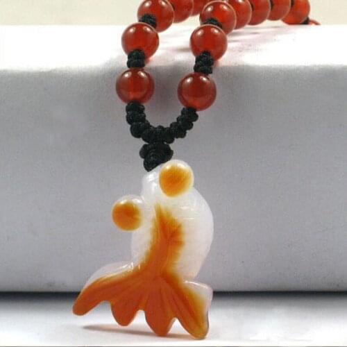 Natural Red Agate Pendant Jewelry Fine Jewelry Small Gold-fish Pendant Necklace Pendant Sweater chain Jewelry Accessories