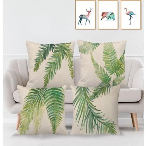 Plant Series Cushion Cover New Style Long Leaf Watercolor Linen Pillowcase Living Room Decoration Pillow Cover