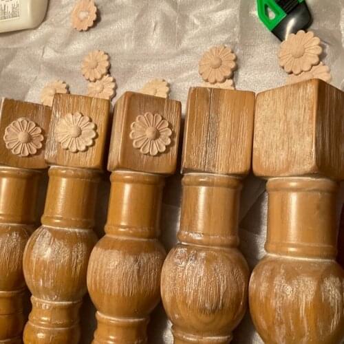 10Pcs Unpainted Round Flower Pattern Wood Carved Applique Frame Onlay Cabinet Furniture Decoration 6cm