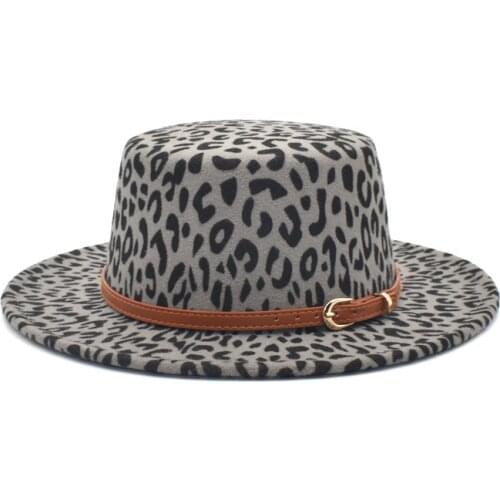 New classic leopard Felt Fedora mens and womens artificial wool blended jazz hat wide brim simple church Derby flat top hat re