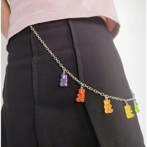 New Fashion Candy Color Resin Bear Pants Waist Chain Pendant Multilayer Chain Jeans Youth Girl Street Punk Hip Hop Jewelry