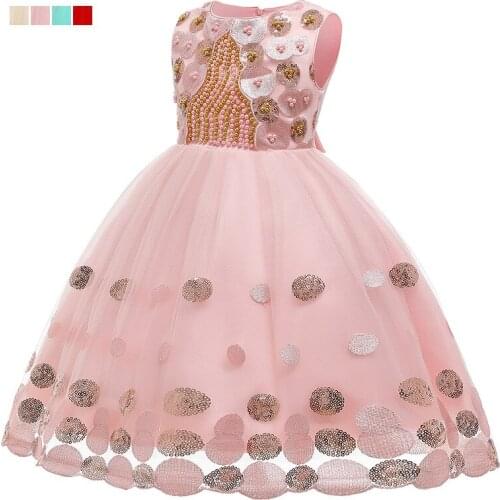 2021 Europe and The United States New Childrens Dress Nail Pearl Dot Princess Dress Flower Childrens Wedding Dress Skirt