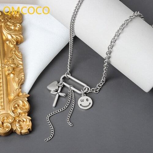 2021 925 Silver Double Smiley Face Hip-Hop Man And Women Necklace Minimalist Fashion Party Jewelry Trendy Neck Accessories
