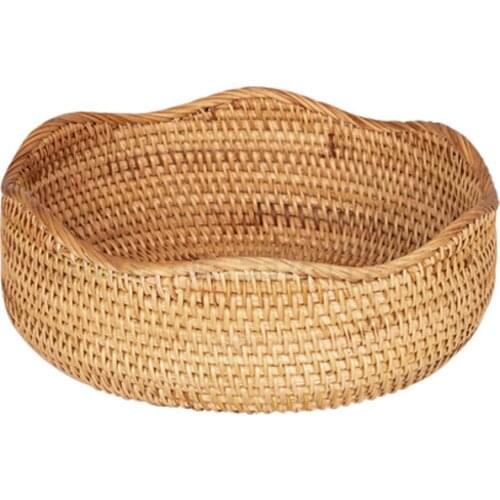 Rattan woven storage basket hand woven basket fruit basket snack sundries steamed bread table top storage basket