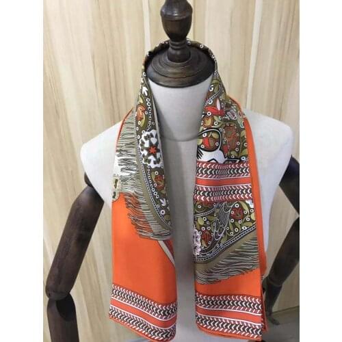 2021 new arrival fashion elegant brand orange 100% silk scarf 90*90 cm square shawl twill wrap for women lady girl