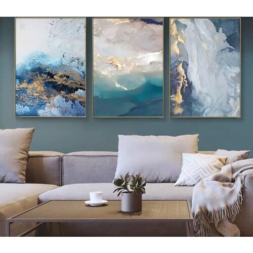 Modern blue marble abstract canvas poster wave wall art painting posters and prints living room decoration painting pictures