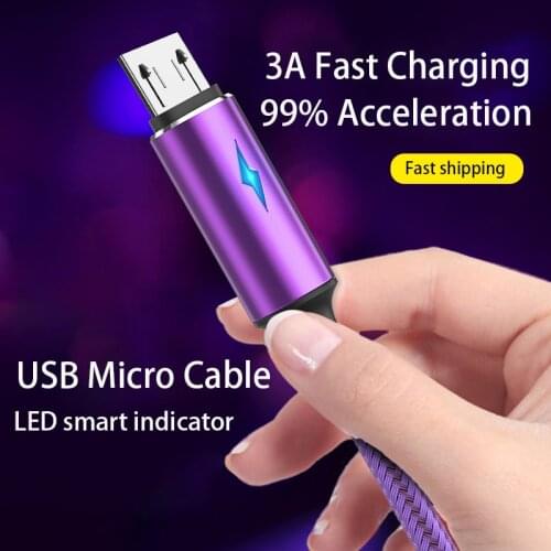 LED Lights USB Micro Cable 3A Nylon Fast Charging USB Cable for Samsung Xiaomi HTC LG USB Charger Data Cable Smartphone Cable