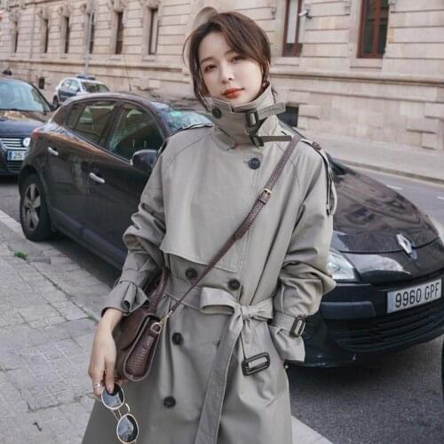 New Spring Long Trench Coat Womens Fashion Khaki 2021 Chic Autumn Double Breasted Belted Windbreaker Plus Size Casual Overcoat