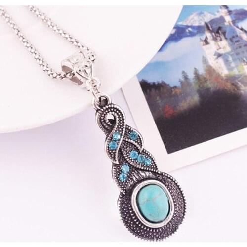 Explosion European and American style jewelry set retro blue turquoise pattern necklace crystal jewelry F2G3