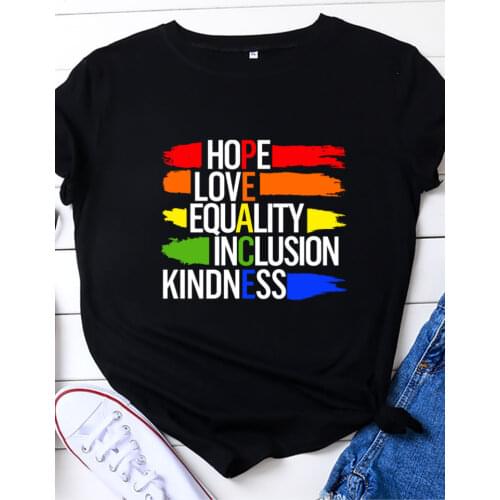 Hope Love Stripe Print Women T Shirt Short Sleeve O Neck Loose Women Tshirt Ladies Tee Shirt Tops Clothes Camisetas Mujer