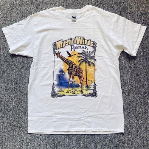 Mystic Winds Ranch Vintage Printed White Shirts For Women Plus Size Loose Short Sleeve Aesthetic Tops Round Neck Ins Tshirts