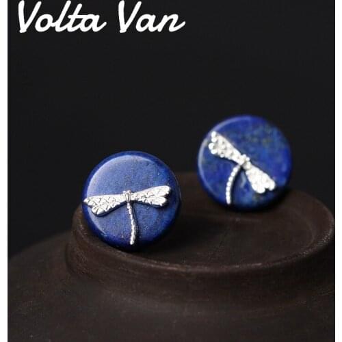Volta Van Lapis Stud Earrings 925 Sterling Silver 2021 New Classic Elegant Dragonfly Design Concise Creativity Women Earrings