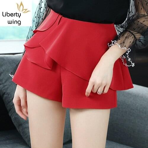 Summer New Fashion Korean OL Ruffles Womens High Waist Wide Leg Shorts Loose Fit Flare Bermudas Feminina