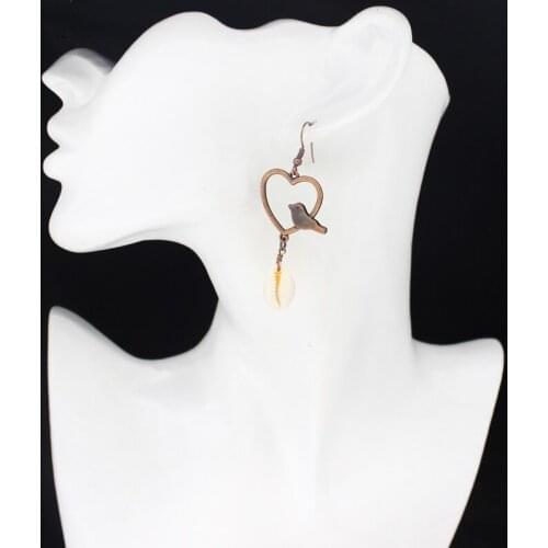 Love Heart Shape With Bird Hanging Sea Conch Female Earrings Pendientes Mujer Kolczyki Oorbellen Brincos Para As Mulheres