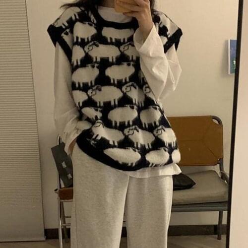 Autumn Kawaii Sheep Pattern Sweater For Women Winter New Fashion Cartoon Pullovers Casual Loose O Neck Knitting Harajuku Jumpers
