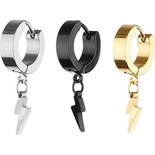 1 Pair Punk Cool Lightning Small Hoop Earrings With Pandent Personality Cute Ear Hoops Vintage Earrings