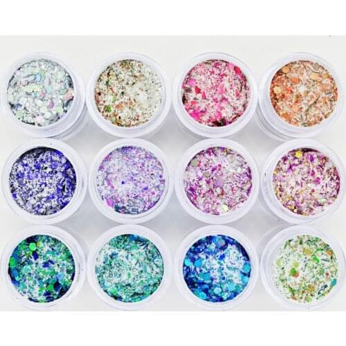 12Bottles/Set 3 in 1 Acrylic Glitter Powder Nail Art Dipping Extention Carving Powder Sequins Decorations Dust kit Bulk Tc#038