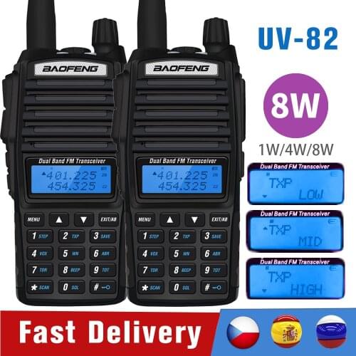 2pcs Real 8W Baofeng UV 82 Walkie Talkie High Power UV-82 Portable Two Way Radio UV82 10KM Long Range Dual Band FM Transceiver