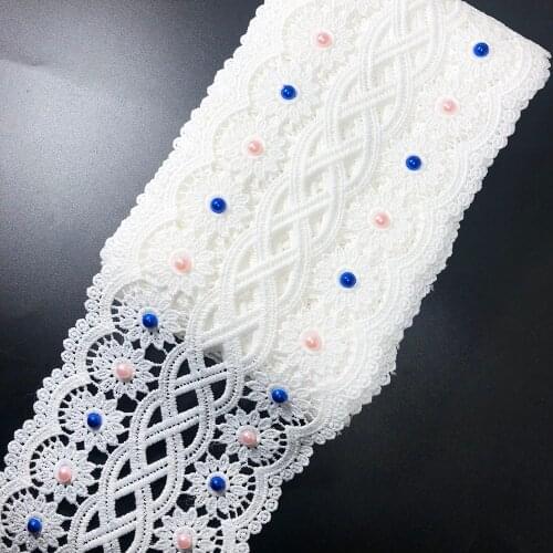 5yard 10.2cm Arts 3d Lace Fabric With Pink Blue Bead Diy Wedding Decoration For Home Dress Sewing Trim Skirt Clothes Accessories