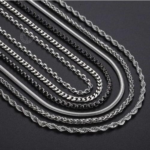 Basic Chain Necklaces For Men Women Stainless Steel Rolo Box Snake Curb Coffee Link Necklace 2 3 5 7 mm Silver Color KN635