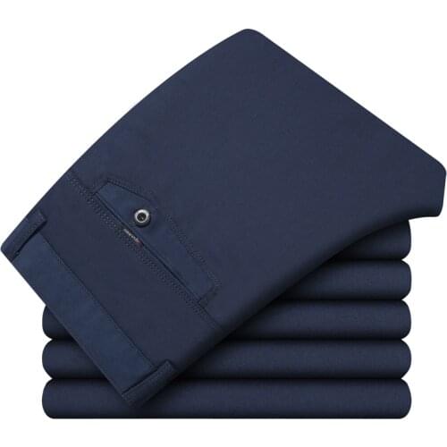 2020 New Casual Pants Men 100% Cotton Flannel Pant Business Comfortable Thin Long Trousers Streetwear For Man Navy Black