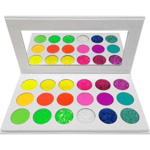 Private Label 18 Colors Eyeshadow Palette Bright Glitters Neon Pigment Colorful Natural Eye Makeup Custom