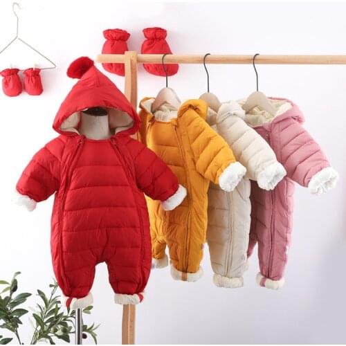 Baby Winter Snowsuit Plus Velvet Thick Baby Boys Jumpsuit 0-2 Years Newborn Romper Baby Girls Overalls Toddler Coat