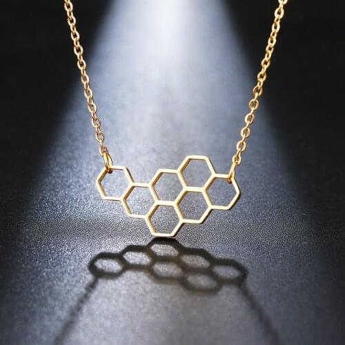 DOTIFI Stainless Steel Necklace For Women Lovers Heart Honeycomb Bee Animal Pendant Choker Necklace Jewelry Party Prom Gift