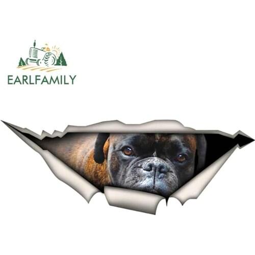EARLFAMILY 13cm x 5.1cm Brindle German Boxer Car Sticker Torn Metal Decal Reflective Stickers Waterproof Car Styling Pet Decals