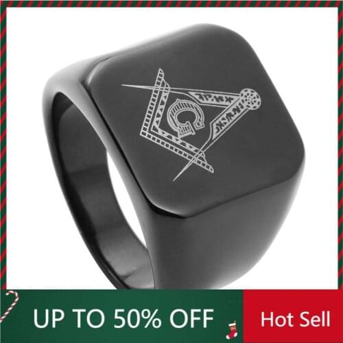 Hot Sale Retro Titanium Steel Masonic Ring Punk Rock Stainless Steel Letter AG Logo Ring Mens Ring Jewelry Gift For Boyfriend