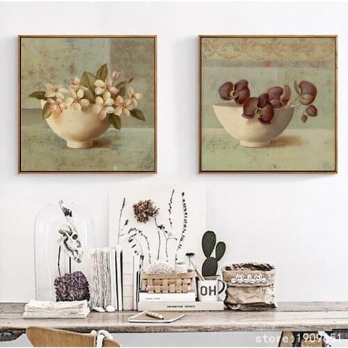Cotton no frame pastoral still life bowl flower canvas printings oil painting printed on cotton wall art decoration pictures