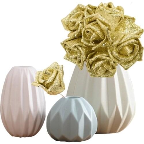 10 Pcs Glitter Artificial Roses Living Room Bedroom Desktop Home Decor Fake Flowers Wedding Decoration Party Bridal Bouquet