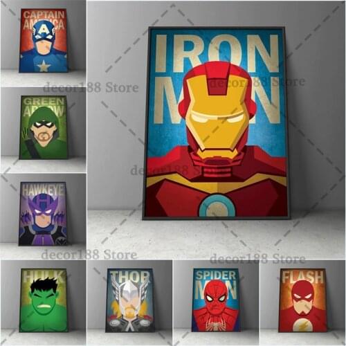 Marvel Avengers Cartoon Superhero Poster Disney Canvas Paintings Iron Man Wall Art Picture Birthday Gift Kids Bedroom Home Decor