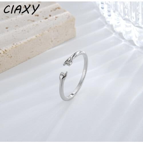 CIAXY 925 Sterling Silver Pull Hook Rings for Women Girlfriend Gift Agreement Finger Open Ring Fashion Creative Design Jewelry