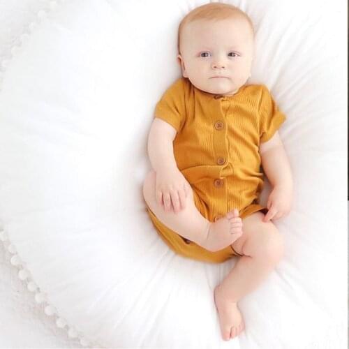 Newborn Infant Baby Boys And Girls Sleeveless Jumpsuit Cotton Funny Bodysuit Cute Summer Short Yellow Sleeve For Baby 0-24M