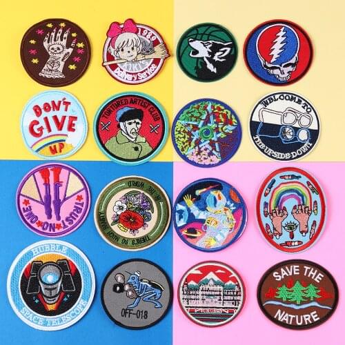 Round glasses Chinese rose astronaut Embroidery Iron On girl Patches For Clothing Applique DIY Accessories Stickers